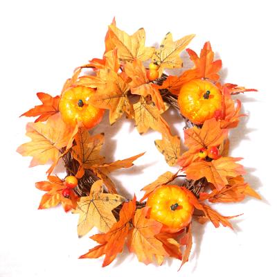 China 30-45cm Halloween Handmade Customizable Pumpkin Yellow Rattan Leaf Fall Garland for sale