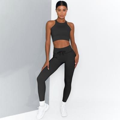 China 2021 Breathable Women Sports US Size Gym Fitness Sportswear OEM Free Sample Yoga Strappy Backless Sets For Women for sale