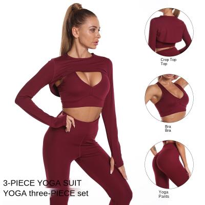 China Breathable Women 2021 Custom Logo Ladies Jogging Wear Luxsun 3 Pieces Set Simple Empty Sport Tracksuit Fitness Yoga Set for sale