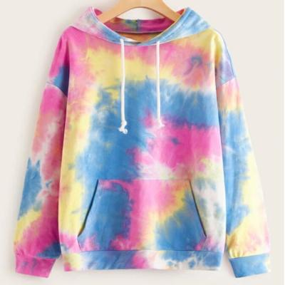 China Anti-wrinkle Luxusn 2021 Hot Sales Tie Dye Colorblocking Women's Fashionable Oversized Hoodie for sale