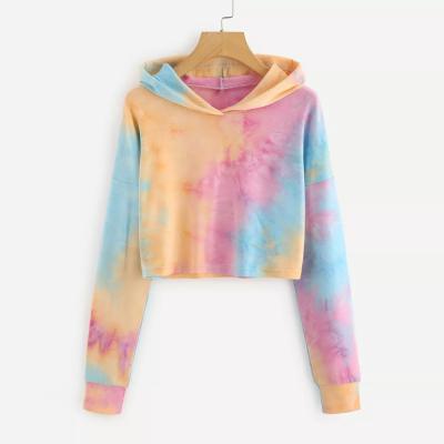 China Fashionable Drop Shoulder Hot Selling Luxsun 2021 Women's Anti-Wrinkle Tie Dye Loose Crop Hoodie Tops for sale