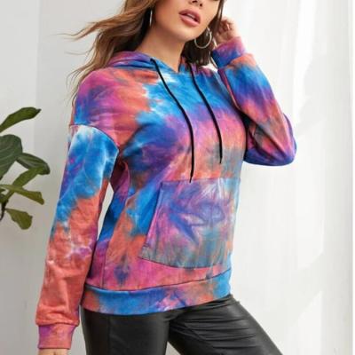 China Luxsun Anti-wrinkle Customized Logo Fashion Spring Women&'s Long Sleeve Tie-Dye Print Hooded Sweatshirt for sale