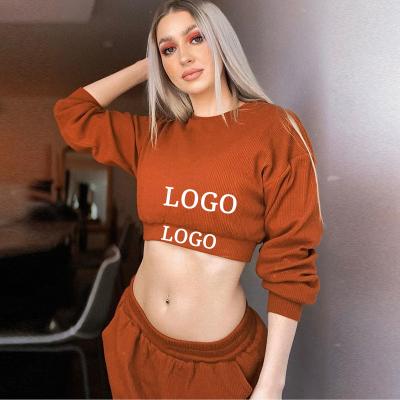 China Luxsun 2021 Anti-wrinkle Custom Logo Active Wear Casual Tracksuit Crop Tops Wear Set Crop Women Gym Women Sportswear Top Hoodie for sale