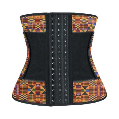 China Antibacterial Latex 3 Hooks African Printed One Belt Waist 9X Steel Bone Corset Waist Trainer Plus For Gym for sale