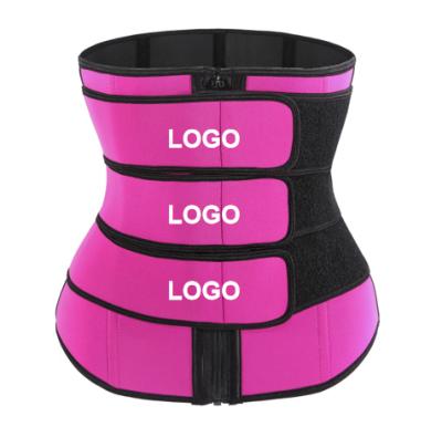 China Custom Bulk Suana Antibacterial Slimming Sliver Hot Steel Bones Pink Latex 3Strap Belt Miss Waist Trainer With Zipper for sale