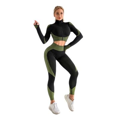 China 2020 Fashion Women's Breathable Yoga Pants Wear Long Sleeve Sportswear Ribbed Yoga Set Women for sale