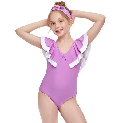 China 2021 disenador wholesale waterproof purple children bikini models breathable one-piece ruffle set girl 12 year old bikini for sale