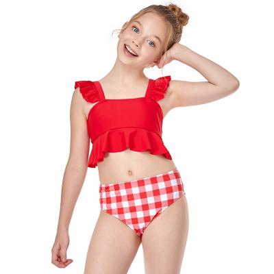 China 2021 Summer Ruffle Plaid Children's Breathable Swimwear String Manufacturers Cute Teenage Bikini 2 Piece Set for sale