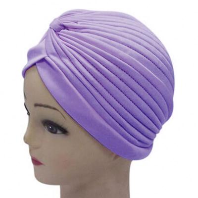 China 2022 Europe Casual Wholesale Muslim Women Wraps Main Stripe Headcloth Ethnic Feminine Girl Bottoming Cap Knot Hat for sale