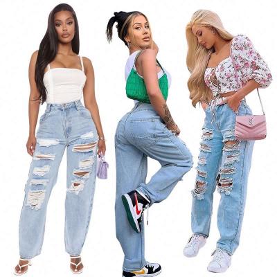 China 2022 New Style Women Girls QUICK DRY Casual Ripped Jeans Fashion Pants Denim Pants for sale