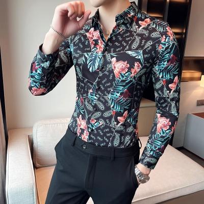 China Anti-pilling 2022 new fashion men's shirt men's floral print court shirt men's casual long sleeve tops royal business casual holiday party shirt for sale