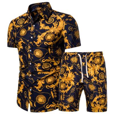 China New Thermal Wholesale Hot Summer Beachwear Full Print Hawaiian Men's Shirt Shorts Suit Plus Size Chinese Printed Shirt Suit for sale