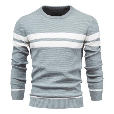 China Anti-Wrinkle 2022 Spring Autumn Men Striped Fashion Knit O-Neck Thin Casual Knitwear Sweater Long Sleeve Solid Color Pullover Tops for sale