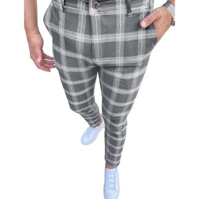 China Wholesale Newest Design Anti-wrinkle Zipper Pencil Korean Mid Waist Businessmen Slim Workgroup Plaid Striped Pants for sale