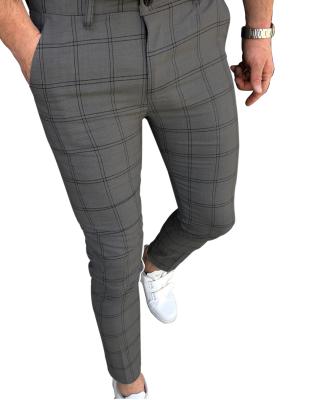 China New Anti-wrinkle men's casual pants double plaid print striped spring and autumn pants for men's mid waist buttoned pants for sale