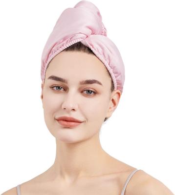 China New Viable Thick Thick Strong Absorbent Satin Hair Towel Double Layer Women Dry Hair Hat Shower Cap for sale