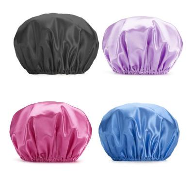 China Enlarged Simple Long Hair Waterproof Adult Hair Waterproof Double Layer Bath Cover Cooking Cap Double Layer Bath Cover Oil Vapor Proof Head Hat for sale