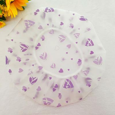 China Cute Peva Sustainable Fashion Environmental Protection Stain Purple Love Printing Waterproof Cleaning Hat for sale