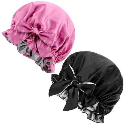 China Solid color double-layer bow satin viable adult nightcap for sale