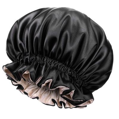 China Dobby Customized Double-Layer Satin Oversized Nightcap With Adjustable Wide Brim Funky Design for sale