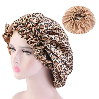 China Large size viable leopard print double-layer satin can be customized general adult and child size color night cap for sale