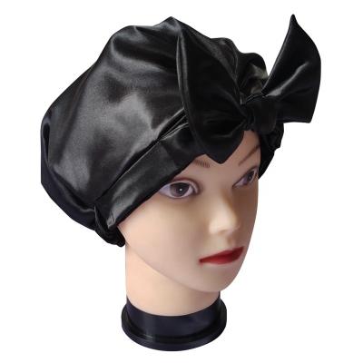 China Viable Stain Amazon Double-Layer Satin Sweet Single Fashion Bow Adjustable Hot Selling Shower Cap For Women for sale