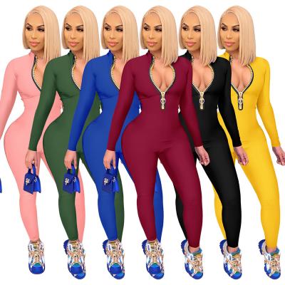 China One Piece Viable Drop Designer Plus Size Jumpsuits Sexy Womens Jumpsuit Solid Color Zipper Overalls for sale