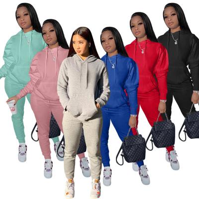 China Back Set Piezas 2021 Solid Color Anti-pilling Hoodie And Pant Two Piece Set Women Autumn Clothes Lounge Wear Sets for sale