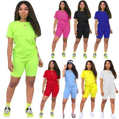 China Wholesale Custom QUICK DRY Women's Clothing 2 Piece Sets Short Sleeves Neon Two Piece Pants Set 2 Piece Women's Casual Outfit for sale