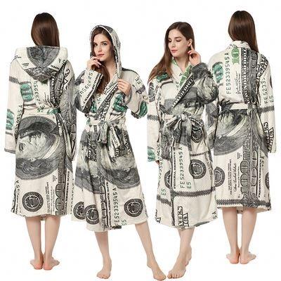 China New Print Winter Flannel Wear Sexy Silver Flannel Bathrobe Long Robes Women Breathable Fashionable Casual Warm Home Pajamas for sale