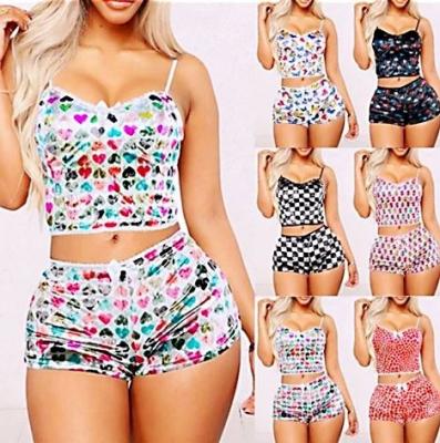 China 2021 Summer Girls Sleepwear Girls Plaid Print Two Piece Short Set QUICK DRY Sexy Velvet Suspender Pajamas Set for sale