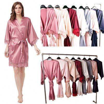 China 2021 Fashionable Silky Long Matte Satin Lace Bridal Robe 2021 Robe for Night-out Long Wedding Party Lace Dress for Women for sale