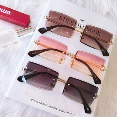 China Anti UV400 Custom 2020 2021 Hot Sale Street Beat Sunglasses Women Shape Square Rimless Sun Glasses for sale