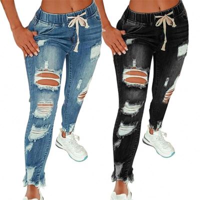 China Breathable Newcomers Fashion Skinny Light Blue Denim Pants Ripped Distressed Women's Jeans for sale