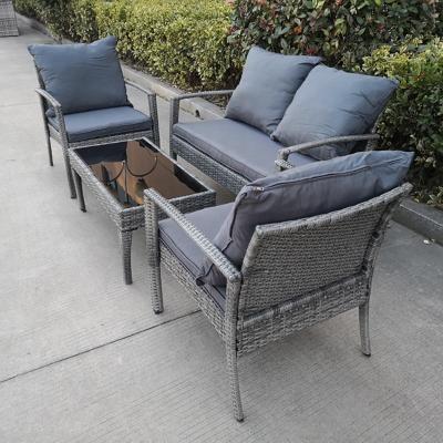 China Modern Poly Steel Rattan Wicker Garden Sofa Furniture 4pcs UV Resistant Royal Garden Sofa Sets for sale