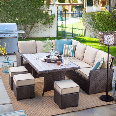 China Modern Hot Selling L Shaped UV Resistance Rattan Outdoor Garden Sofa Set for sale