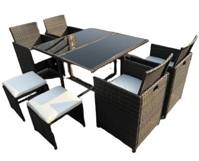 China 9pc Cube Space Saving Garden Set Wicker Cane Outdoor Dining Set Wicker Rattan Garden Furniture for sale