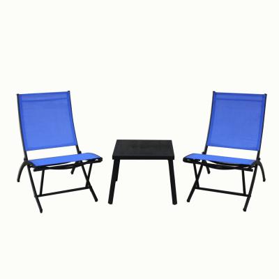 China Contemporary 3pcs Balcony Set Steel Mesh Flange Fabric Folding Bistro Furniture for sale