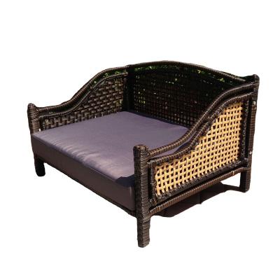 China Contemporary Single Pet Sofa Bed Eco-friendly Rattan Woven Pattern All Weather Powder Coated Metal Dog Sofa Bed for sale