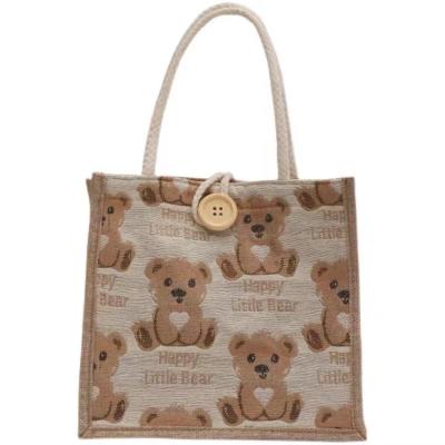 China Easy To Carry Bear Cartoon Pattern High Quality Enterprise Factory Packaging Jute Bag for sale