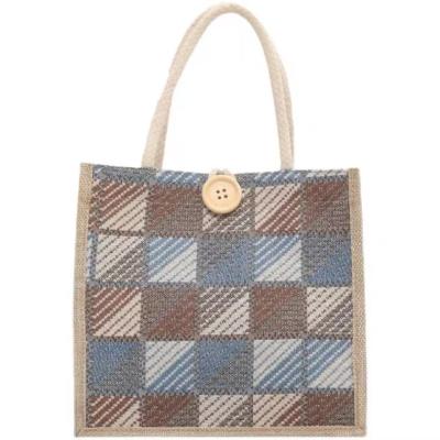 China Easy to carry high quality colorful plaid pattern literary style jute bag for sale