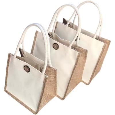 China Easy To Carry High Quality White Patchwork Jute Bag Can Be Customized Low Price for sale