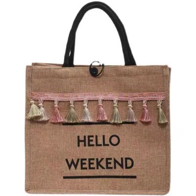 China Good looking meal time reminder low price burlap sack tassel letter decorative decoration packing bag for sale