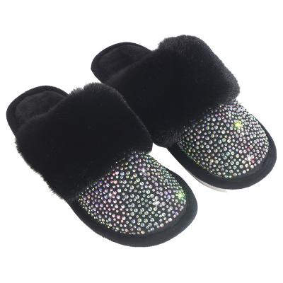 China 2021 Slippers, Home Slippers, Fashion Trend Bling Faux Stone Fur Slippers For Women for sale