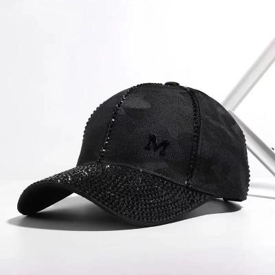 China 2021 Wholesale COMMON Letter M Rhinestone Baseball Cap, Bling Baseball Hats, Satin Baseball Hat for sale