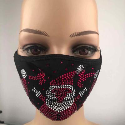 China 2020 new style fashion mask bling rhinestone breathable washable, cotton christmas mask for decorations for sale