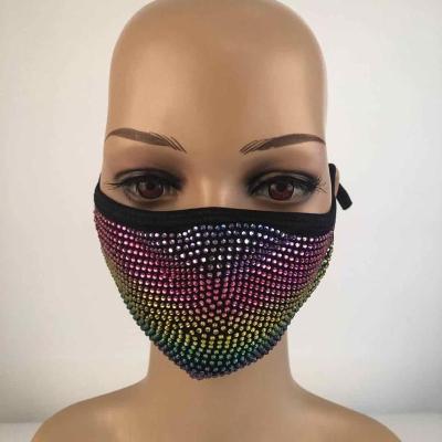 China Festival Decor 2020 Fashion Bling Face Mask with Rainbow Rhinestones, Rhinestone Face Mask for Party Decoration for sale