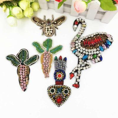 China 2019 new design 3D handmade rhinestone beaded patch for clothes, rhinestone patch applique for clothes for sale