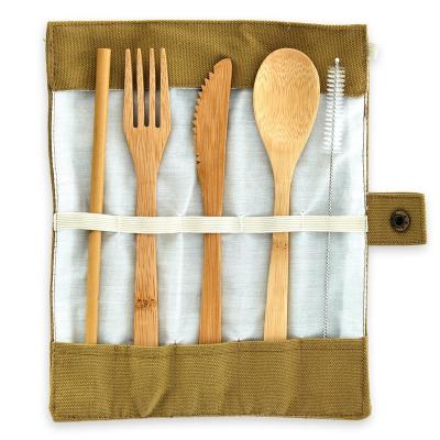 China Eco-Friendly Disposable Convenient 6 Pieces Bamboo Spoon Knife Bamboo Fork Tableware Set for sale