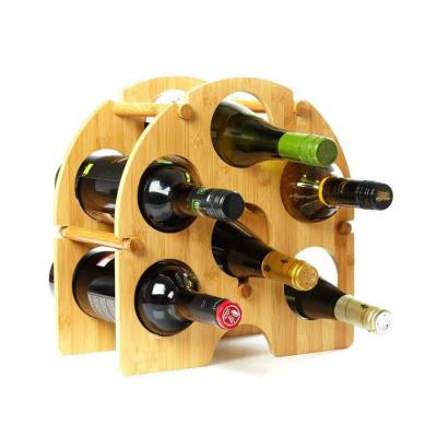 China Sustainable Wholesale Bamboo Wall Mounted Wine Bottle Holders Round Wine Display Stand Removable Wine Display Rack for sale